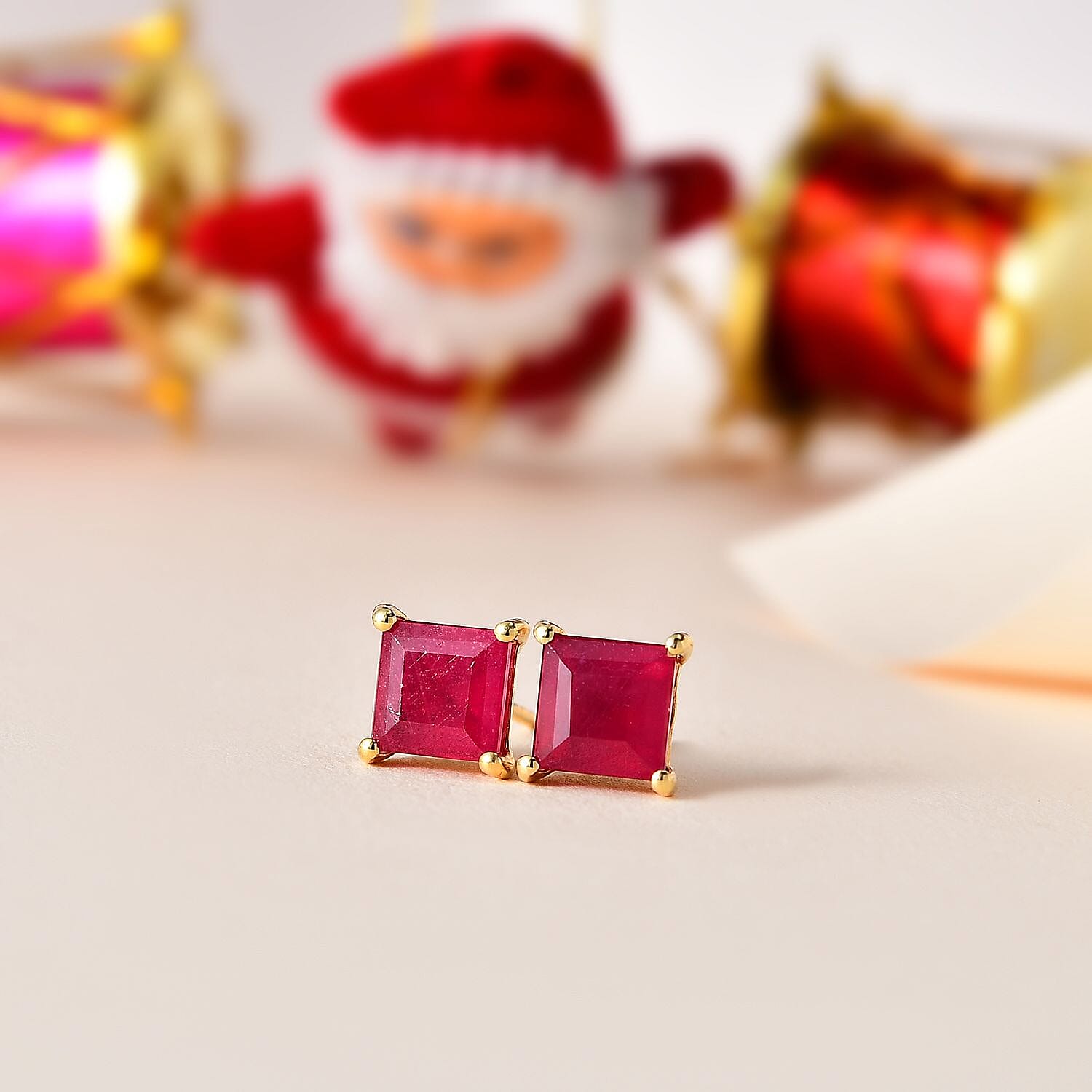 Niassa Ruby (FF) and White Zircon Stud Earrings in Vermeil Yellow Gold Over Sterling Silver 5.60 ctw