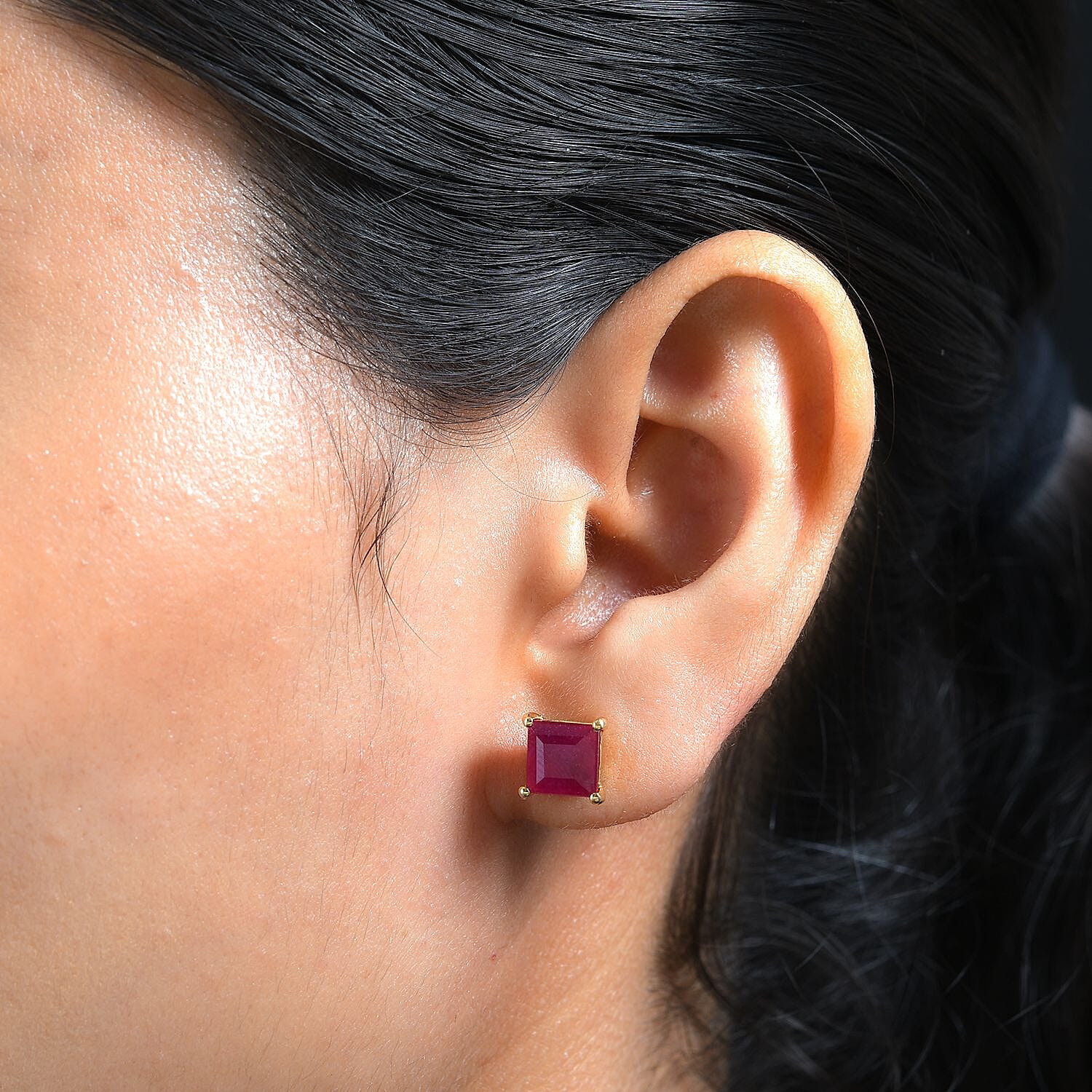 Niassa Ruby (FF) and White Zircon Stud Earrings in Vermeil Yellow Gold Over Sterling Silver 5.60 ctw