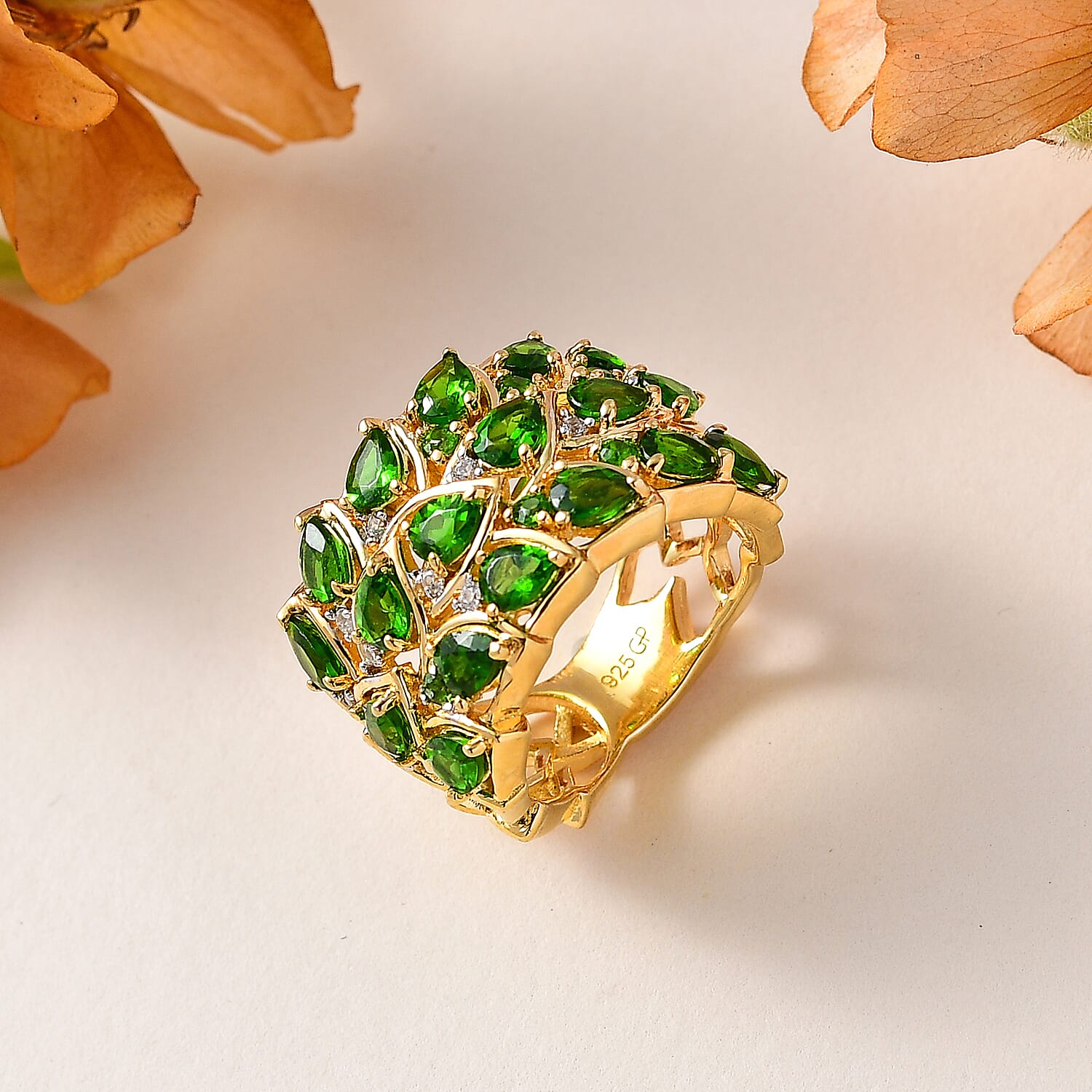 GP Italian Garden Collection Chrome Diopside and Multi Gemstone Ring in Vermeil Yellow Gold Over Sterling Silver (Size 10.0) 3.60 ctw