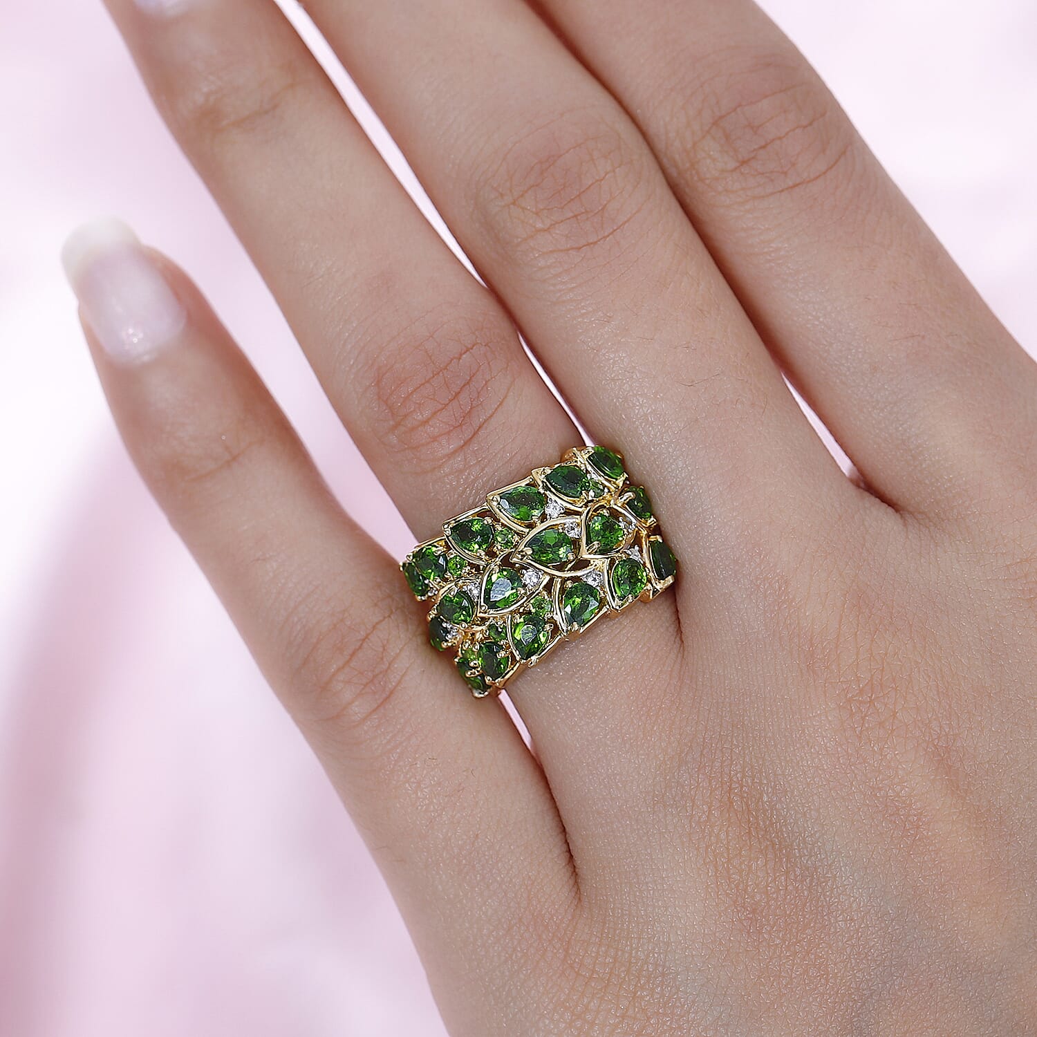 GP Italian Garden Collection Chrome Diopside and Multi Gemstone Ring in Vermeil Yellow Gold Over Sterling Silver (Size 10.0) 3.60 ctw