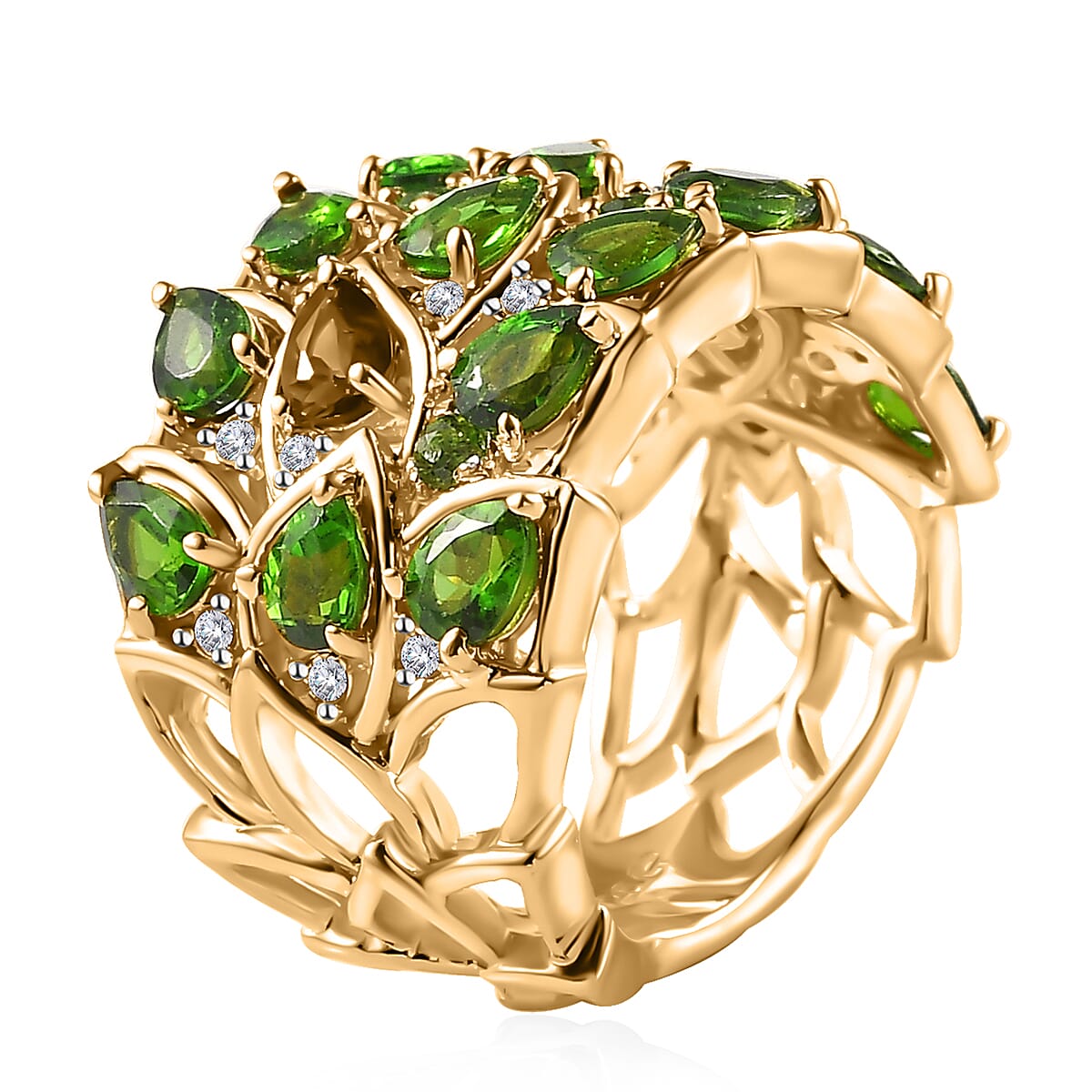 GP Italian Garden Collection Chrome Diopside and Multi Gemstone Ring in Vermeil Yellow Gold Over Sterling Silver (Size 10.0) 3.60 ctw