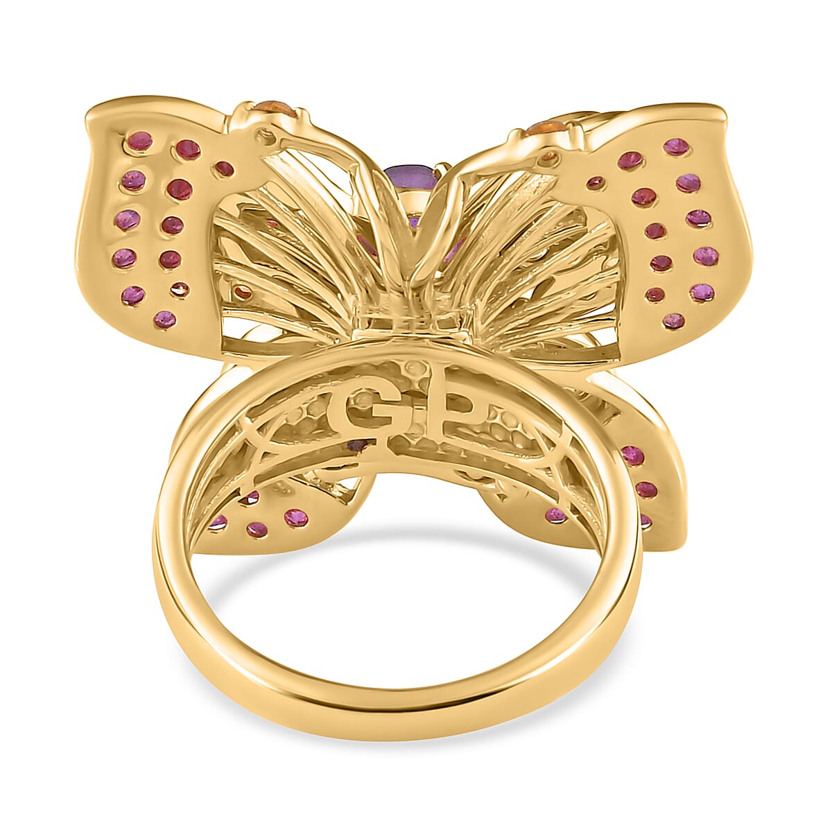 GP Trionfo Collection African Amethyst and Multi Gemstone Butterfly Ring in Vermeil Yellow Gold Over Sterling Silver (Size 10.0) 3.15 ctw