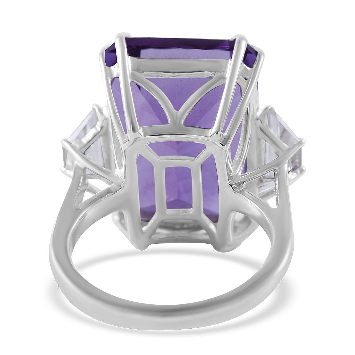 Concave Cut African Amethyst and White Topaz Ring in Platinum Over Sterling Silver (Size 10.0) 21.10 ctw