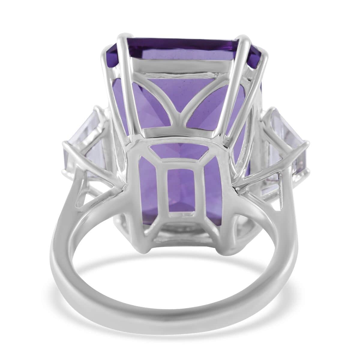 Concave Cut African Amethyst and White Topaz Ring in Platinum Over Sterling Silver (Size 10.0) 21.10 ctw image number 3