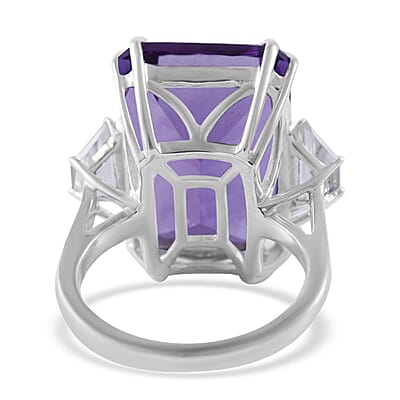 Concave Cut African Amethyst and White Topaz Ring in Platinum Over Sterling Silver (Size 10.0) 21.10 ctw