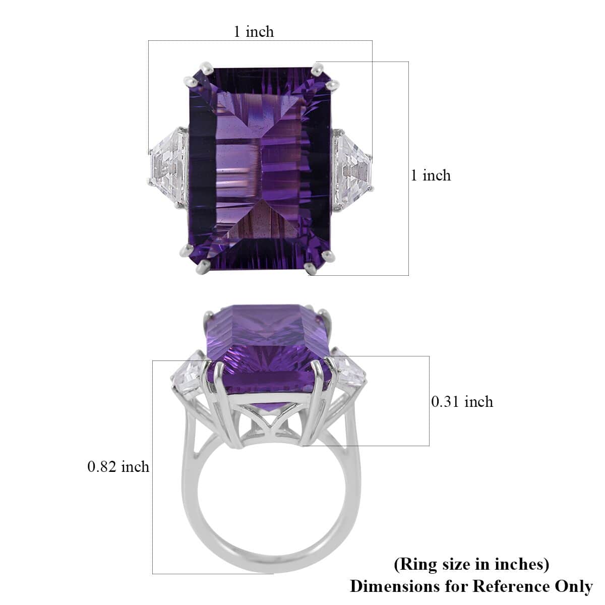 Concave Cut African Amethyst and White Topaz Ring in Platinum Over Sterling Silver (Size 9.0) 21.10 ctw image number 4