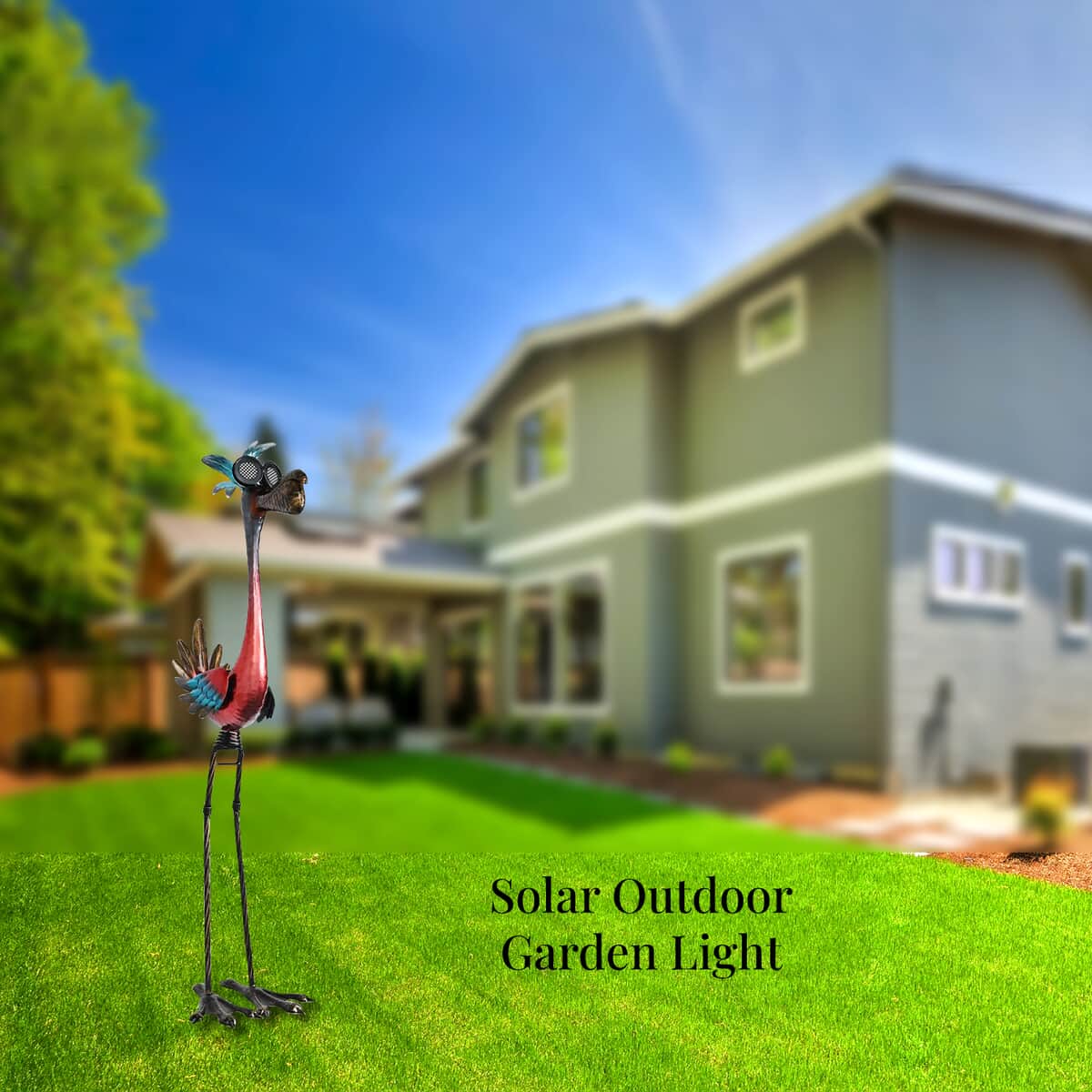 Crane Figurine Solar Outdoor Garden Light - Pink and Blue image number 1