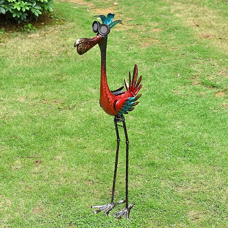 Crane Figurine Solar Outdoor Garden Light - Pink and Blue