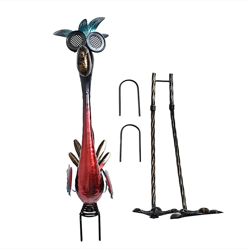 Crane Figurine Solar Outdoor Garden Light - Pink and Blue