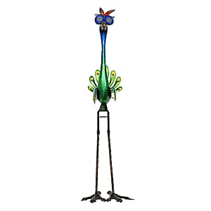 Crane Figurine Solar Outdoor Garden Light - Green and Blue