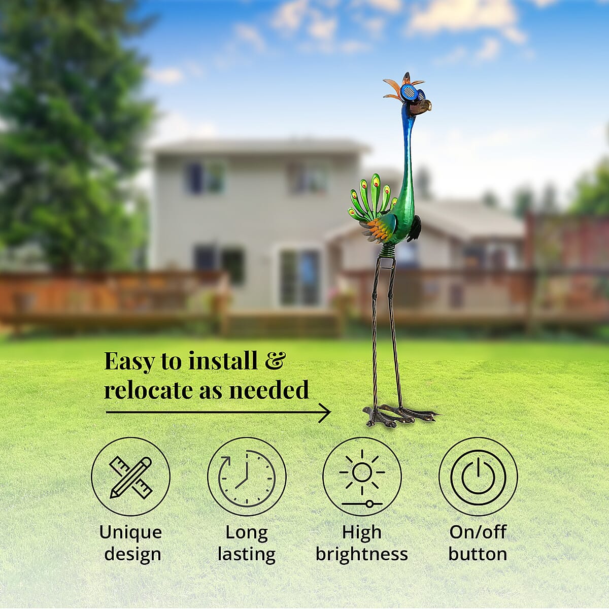 Crane Figurine Solar Outdoor Garden Light - Green and Blue image number 2