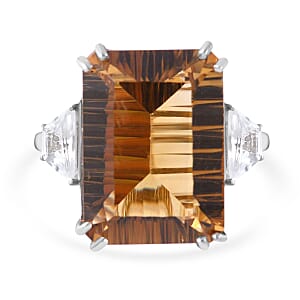 Concave Cut Brazilian Citrine and White Topaz Ring in Platinum Over Sterling Silver (Size 10.0) 21.10 ctw