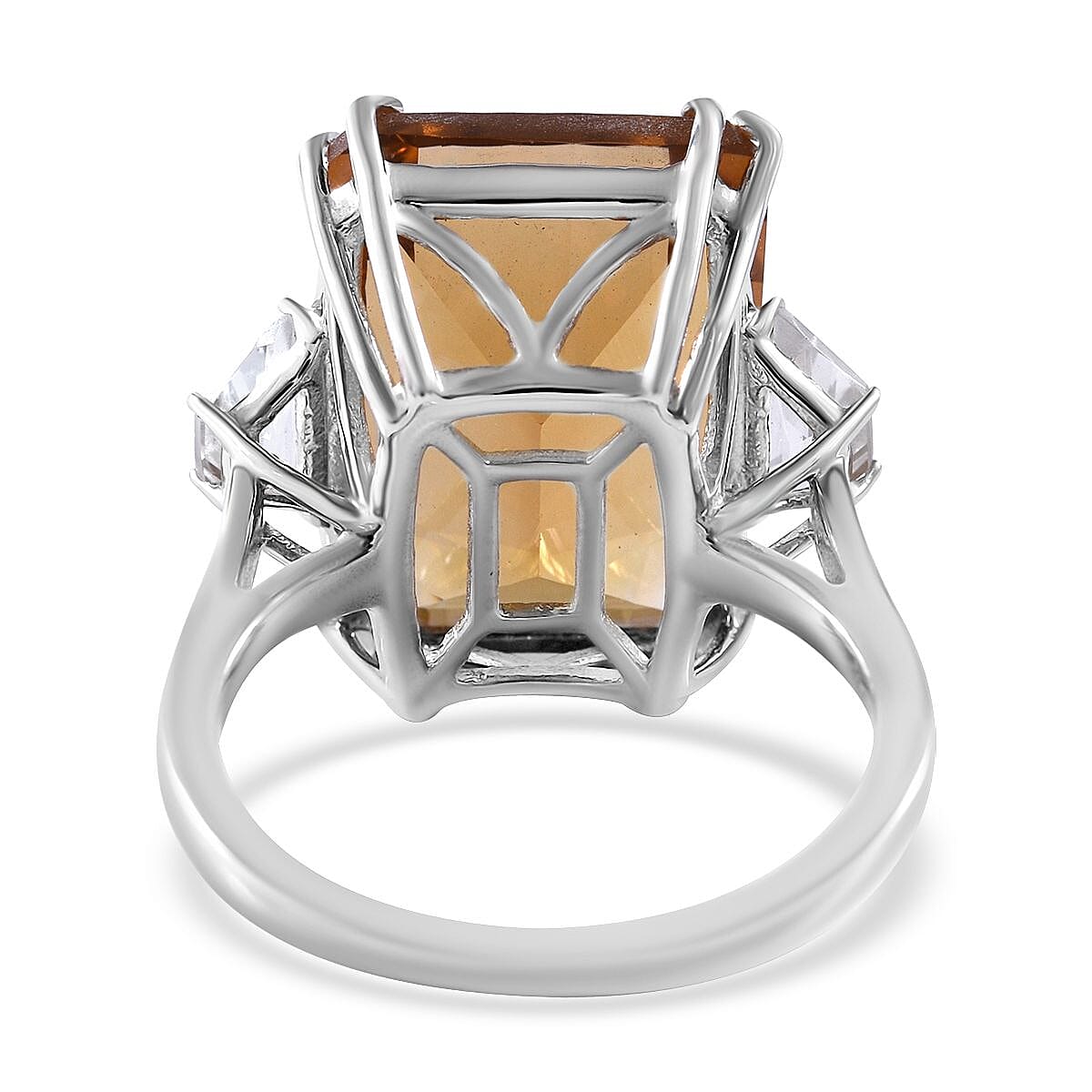 Concave Cut Brazilian Citrine and White Topaz Ring in Platinum Over Sterling Silver (Size 10.0) 21.10 ctw image number 3
