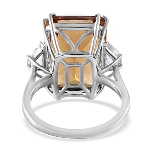 Concave Cut Brazilian Citrine and White Topaz Ring in Platinum Over Sterling Silver (Size 10.0) 21.10 ctw