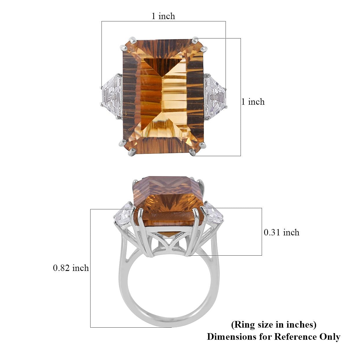 Concave Cut Brazilian Citrine and White Topaz Ring in Platinum Over Sterling Silver (Size 10.0) 21.10 ctw image number 4