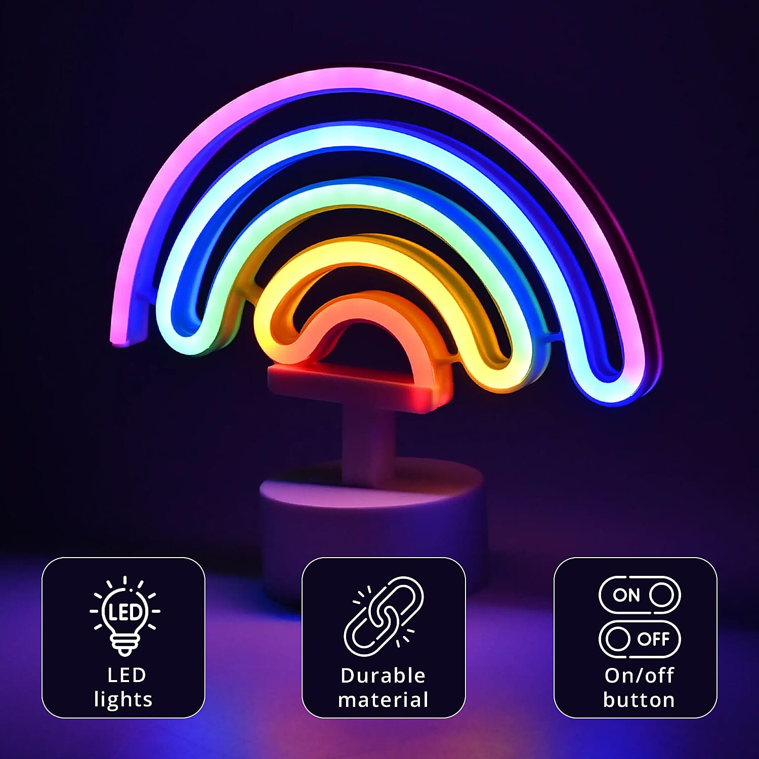 Glowing Rainbow Neon Sign Decoration Light 3x AA Batteries (Not Included)