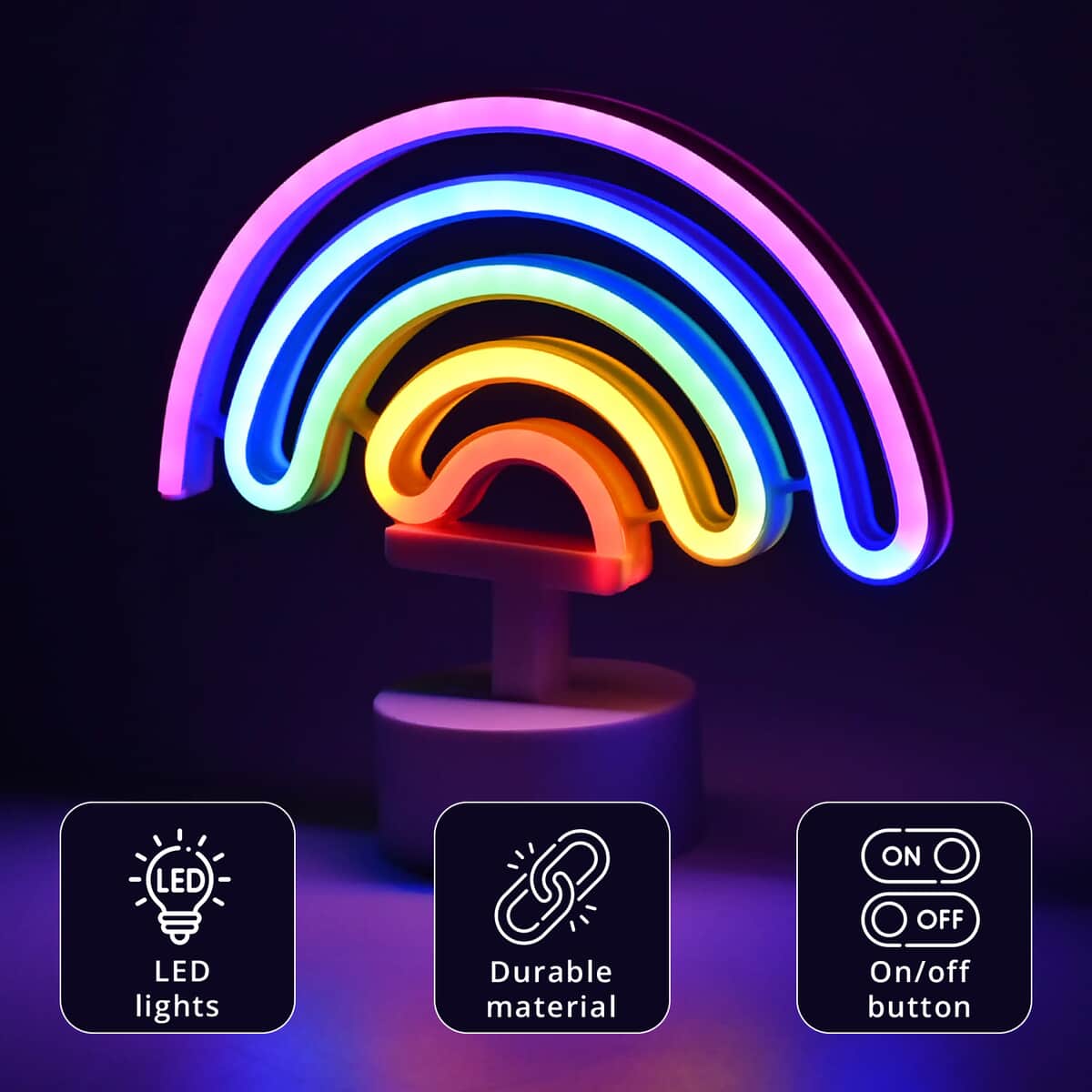 Glowing Rainbow Neon Sign Decoration Light 3x AA Batteries (Not Included) image number 2