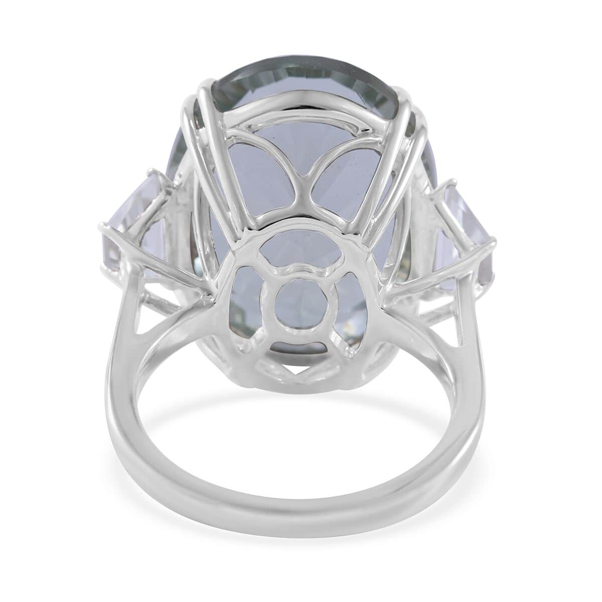 Concave Cut Montezuma Prasiolite and White Topaz Ring in Platinum Over Sterling Silver (Size 7.0) 21.10 ctw image number 3