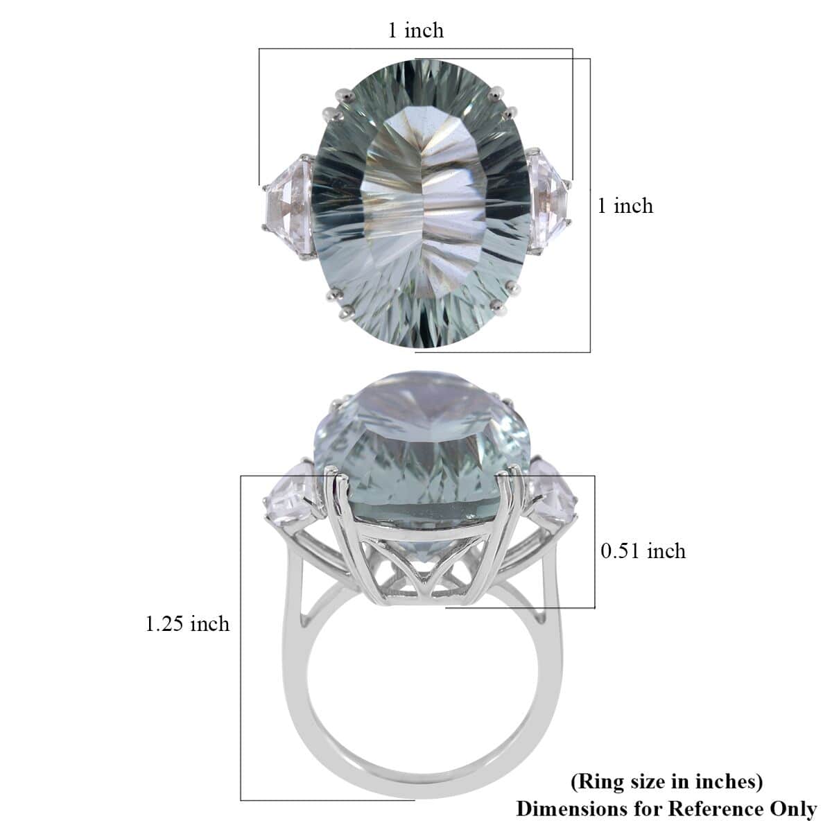 Concave Cut Montezuma Prasiolite and White Topaz Ring in Platinum Over Sterling Silver (Size 7.0) 21.10 ctw image number 4