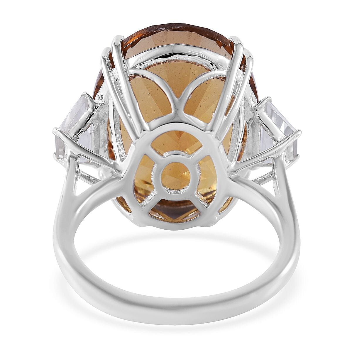 Concave Cut Brazilian Citrine and White Topaz Ring in Platinum Over Sterling Silver (Size 6.0) 21.10 ctw image number 3