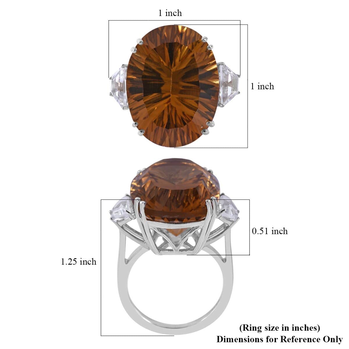 Concave Cut Brazilian Citrine and White Topaz Ring in Platinum Over Sterling Silver (Size 8.0) 21.10 ctw image number 4