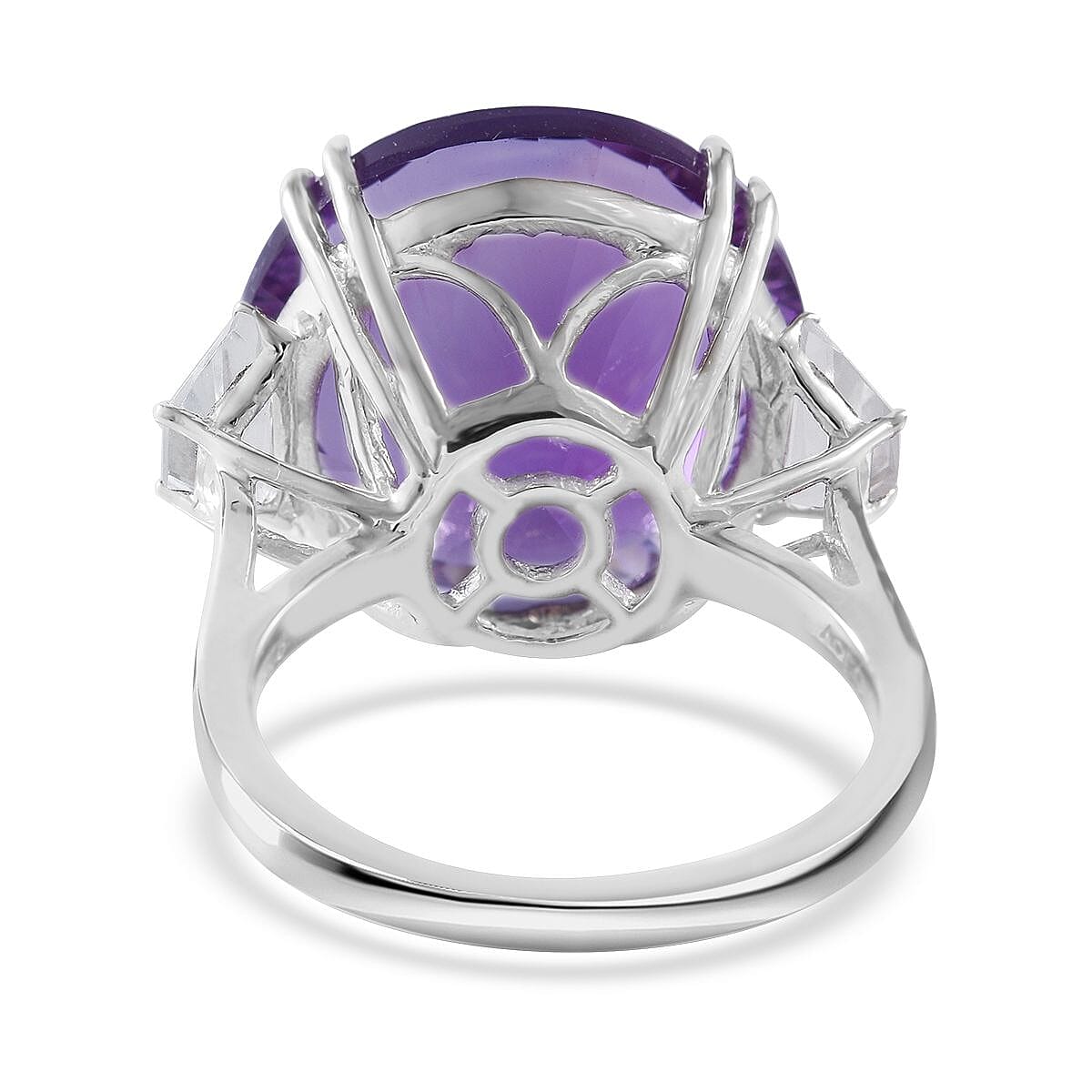 Concave Cut African Amethyst and White Topaz Ring in Platinum Over Sterling Silver (Size 10.0) 21.10 ctw image number 3