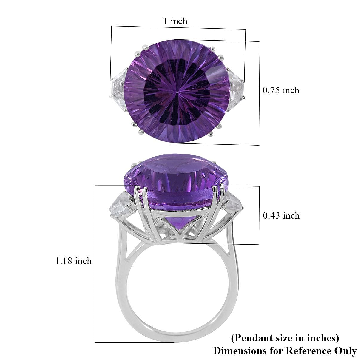 Concave Cut African Amethyst and White Topaz Ring in Platinum Over Sterling Silver (Size 10.0) 21.10 ctw image number 4