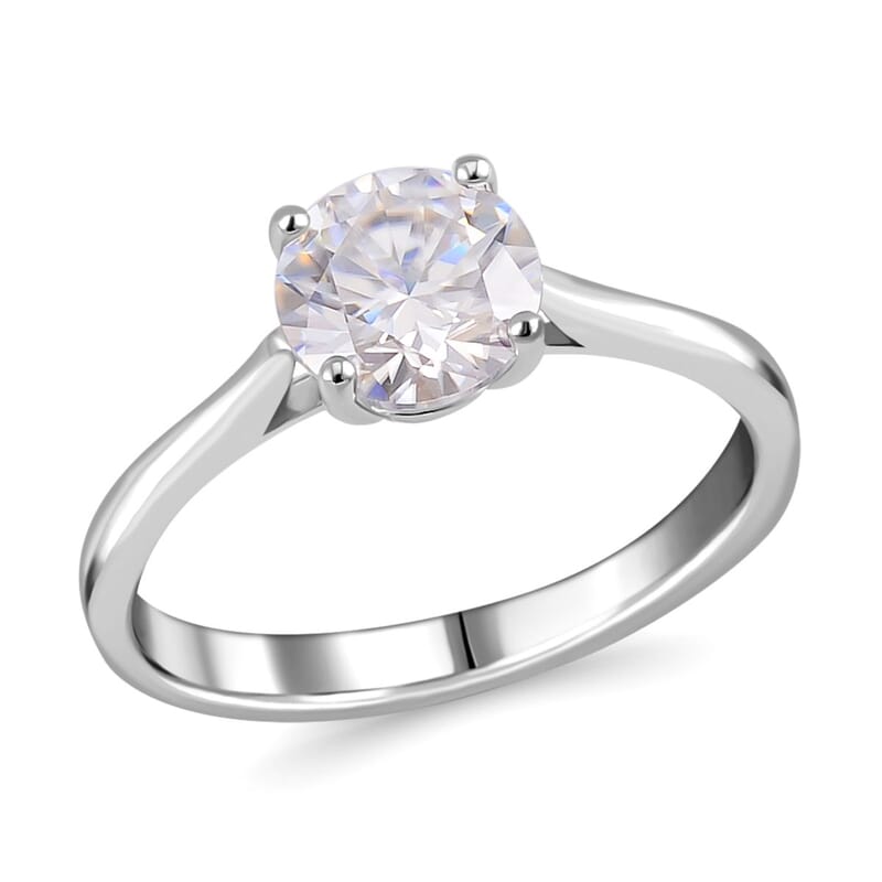 White Moissanite 2.00 ctw Solitaire Ring in Platinum Over Sterling Silver (Size 6.5)