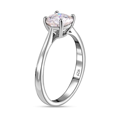 White Moissanite 2.00 ctw Solitaire Ring in Platinum Over Sterling Silver (Size 6.5)