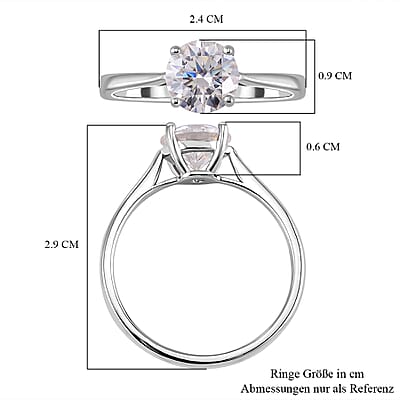 White Moissanite 2.00 ctw Solitaire Ring in Platinum Over Sterling Silver (Size 6.5)