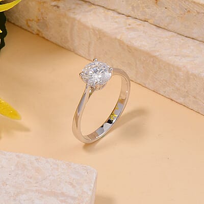 White Moissanite 2.00 ctw Solitaire Ring in Platinum Over Sterling Silver (Size 6.5)