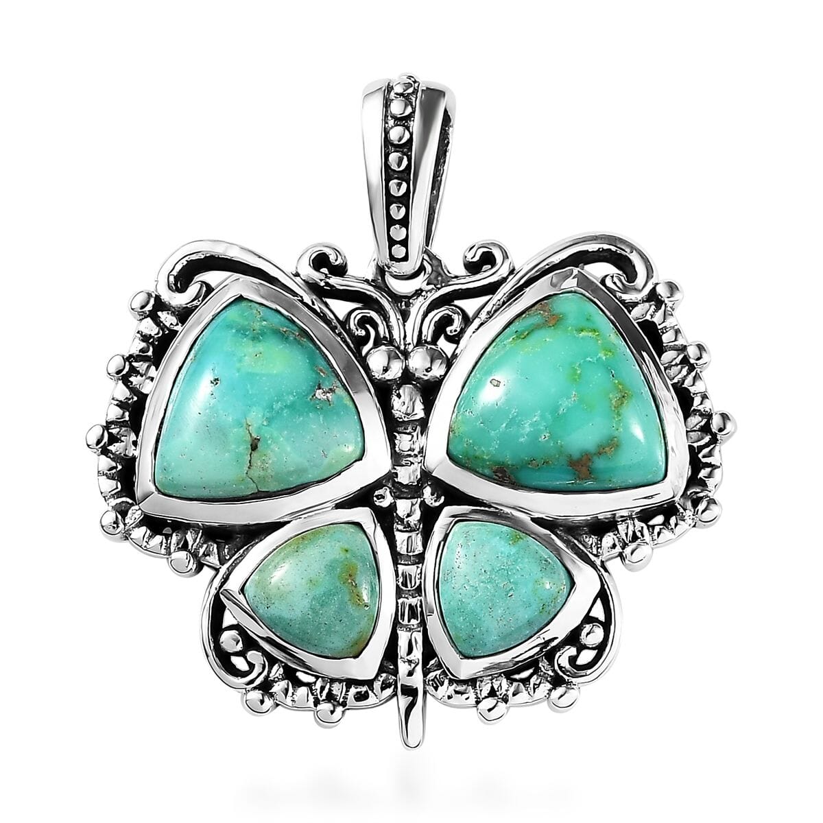 Sterling Silver Oxidized Turquoise Butterfly 25mm Pendant