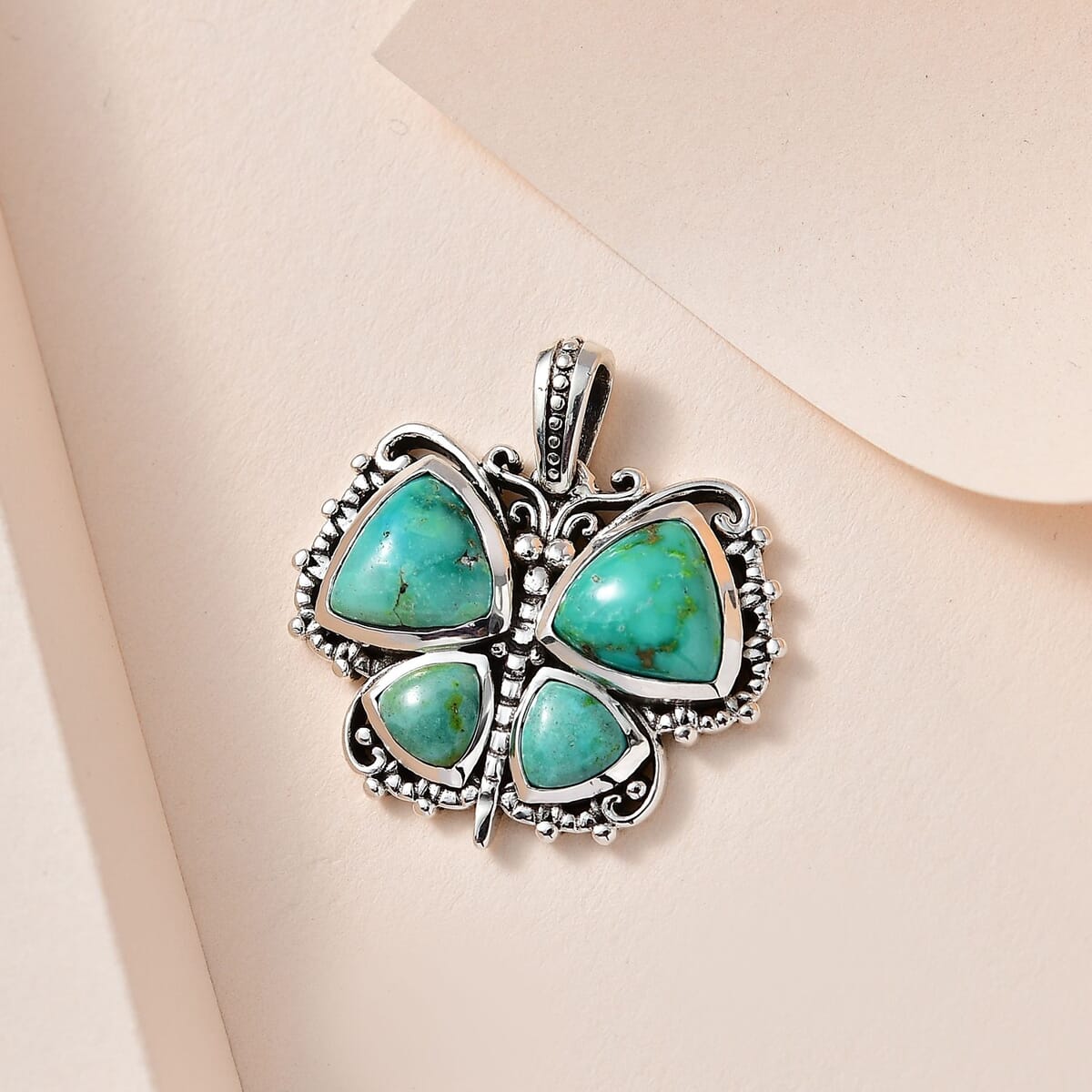 Sterling Silver Oxidized Turquoise Butterfly 25mm Pendant