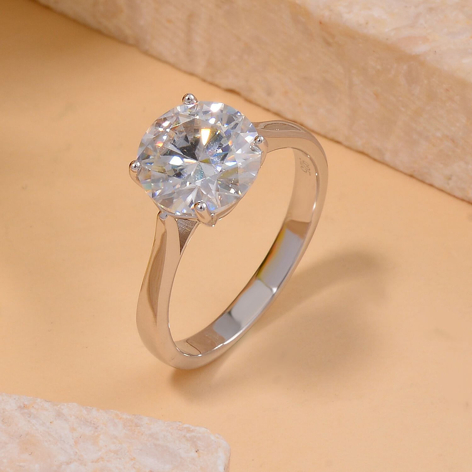 Moissanite 4.00 ctw Ring in Platinum Over Sterling Silver (Size 6.5)