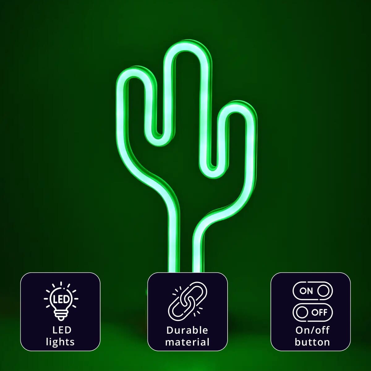 Glowing Cactus Neon Sign Decoration Light 3x AA Batteries (Not Included) image number 2