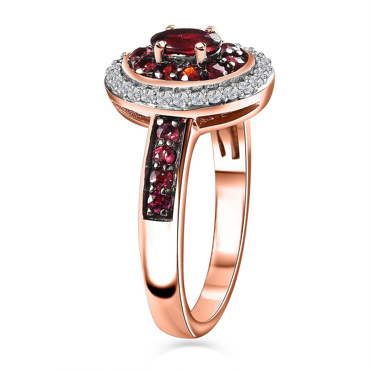 Anthill Garnet and Moissanite Double Halo Ring in Vermeil Rose Gold Over Sterling Silver (Size 10.0) 0.85 ctw