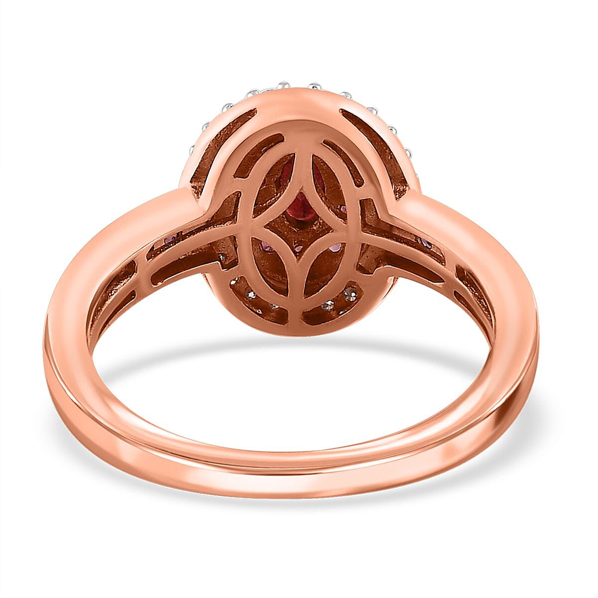 Anthill Garnet and Moissanite Double Halo Ring in Vermeil Rose Gold Over Sterling Silver (Size 10.0) 0.85 ctw