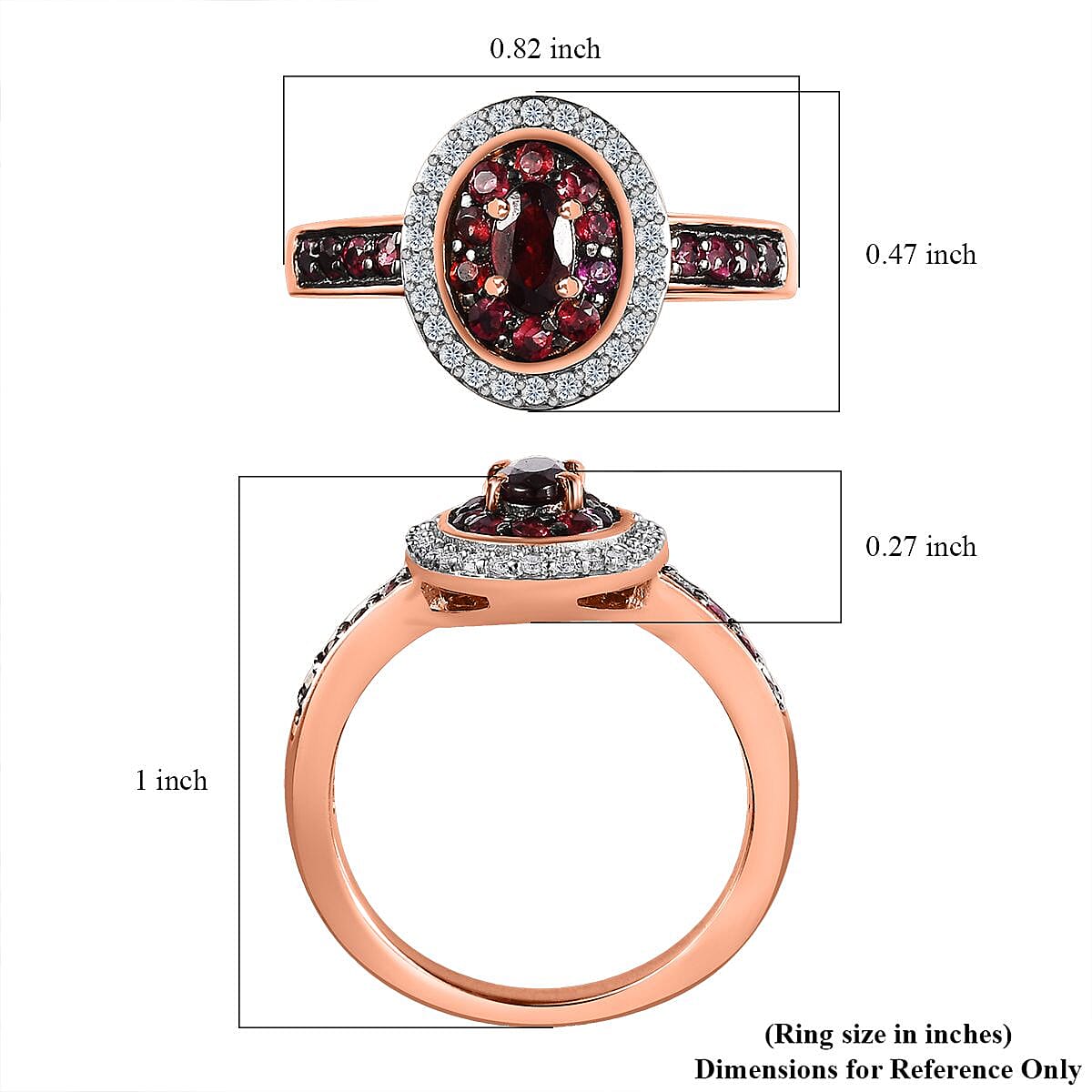 Anthill Garnet and Moissanite Double Halo Ring in Vermeil Rose Gold Over Sterling Silver (Size 10.0) 0.85 ctw