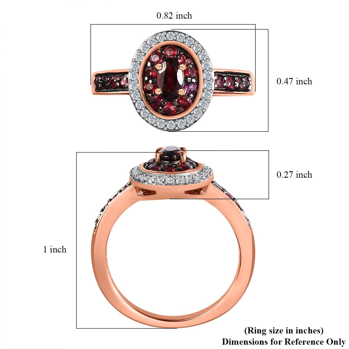 Anthill Garnet and Moissanite Double Halo Ring in Vermeil Rose Gold Over Sterling Silver (Size 10.0) 0.85 ctw image number 5