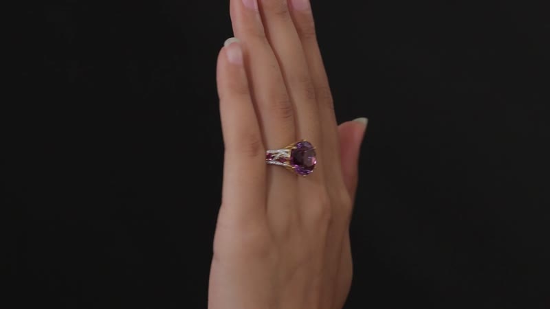 Starbrite Cut African Amethyst, Multi Gemstone Ring in Vermeil YG Over Sterling Silver (Size 10.0) 10.80 ctw