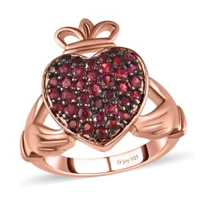 Anthill Garnet Claddagh Ring in Vermeil Rose Gold Over Sterling Silver (Size 10.0) 1.10 ctw