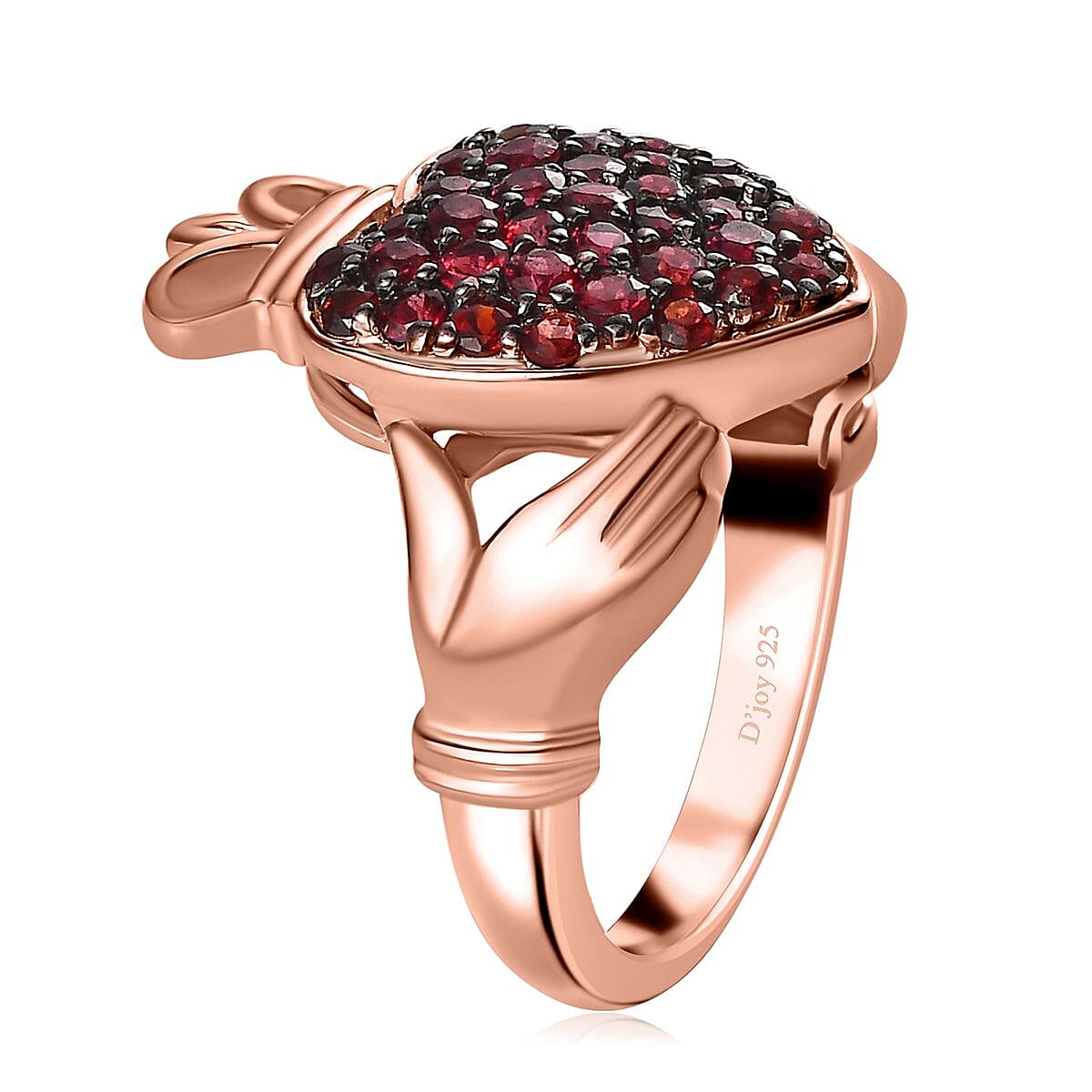 Anthill Garnet Claddagh Ring in Vermeil Rose Gold Over Sterling Silver (Size 10.0) 1.10 ctw