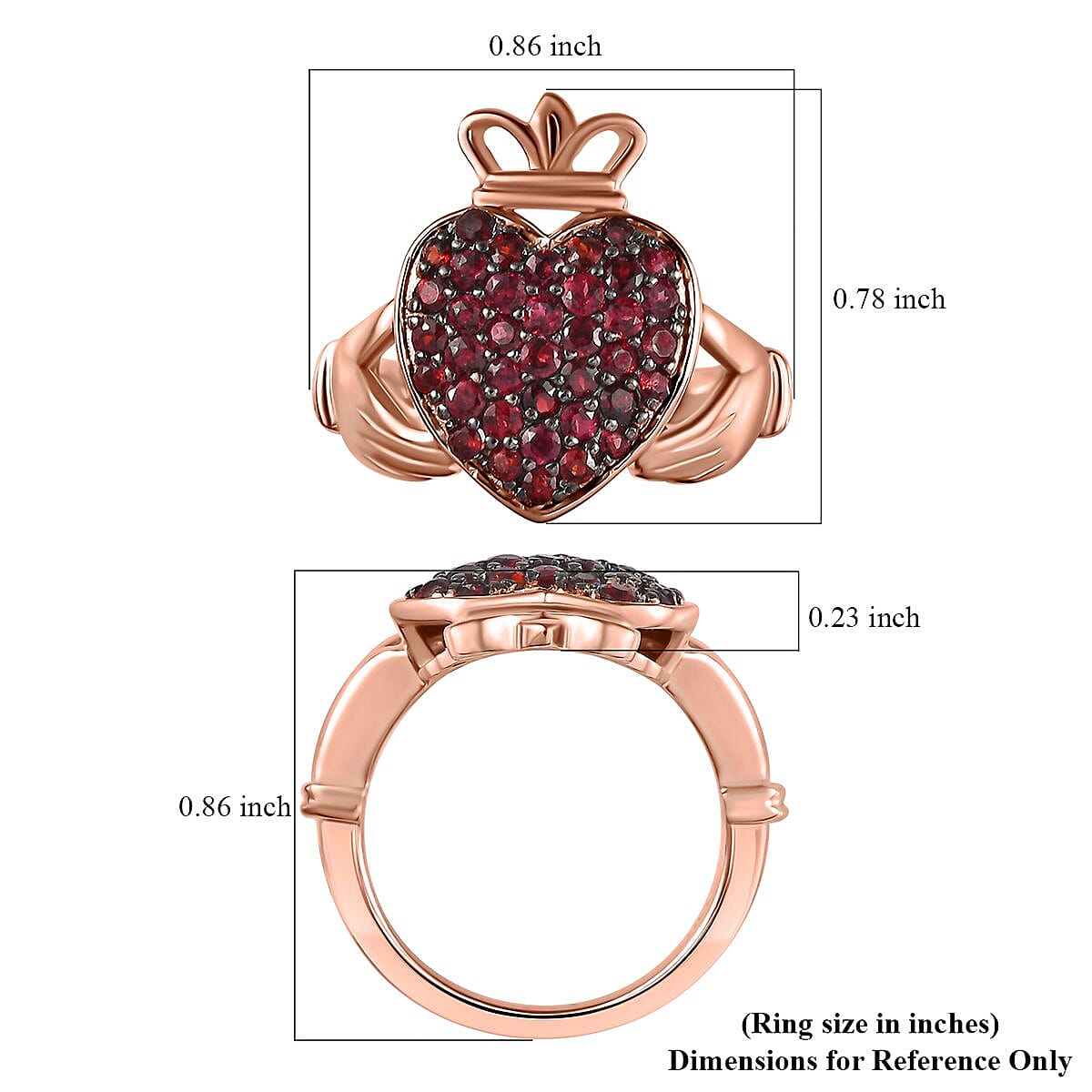 Anthill Garnet Claddagh Ring in Vermeil Rose Gold Over Sterling Silver (Size 10.0) 1.10 ctw