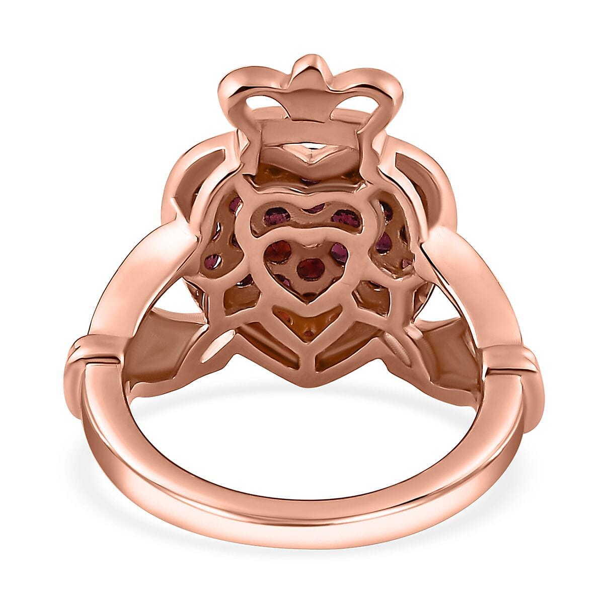 Anthill Garnet Claddagh Ring in Vermeil Rose Gold Over Sterling Silver (Size 7.0) 1.10 ctw image number 4