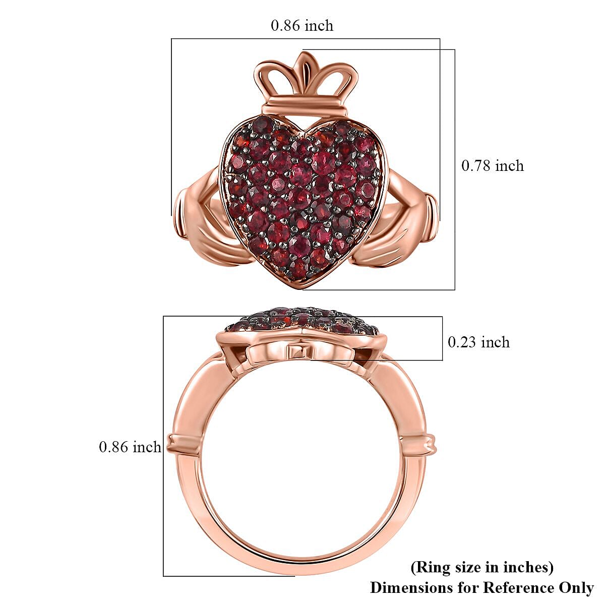 Anthill Garnet Claddagh Ring in Vermeil Rose Gold Over Sterling Silver (Size 7.0) 1.10 ctw image number 5