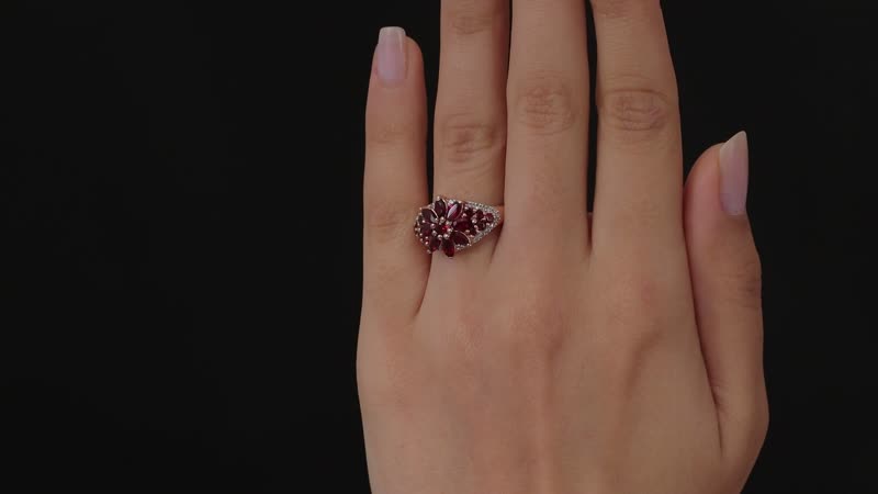 Premium Anthill Garnet, White Zircon Floral Ring in Vermeil RG Over Sterling Silver (Size 10.0) 2.50 ctw