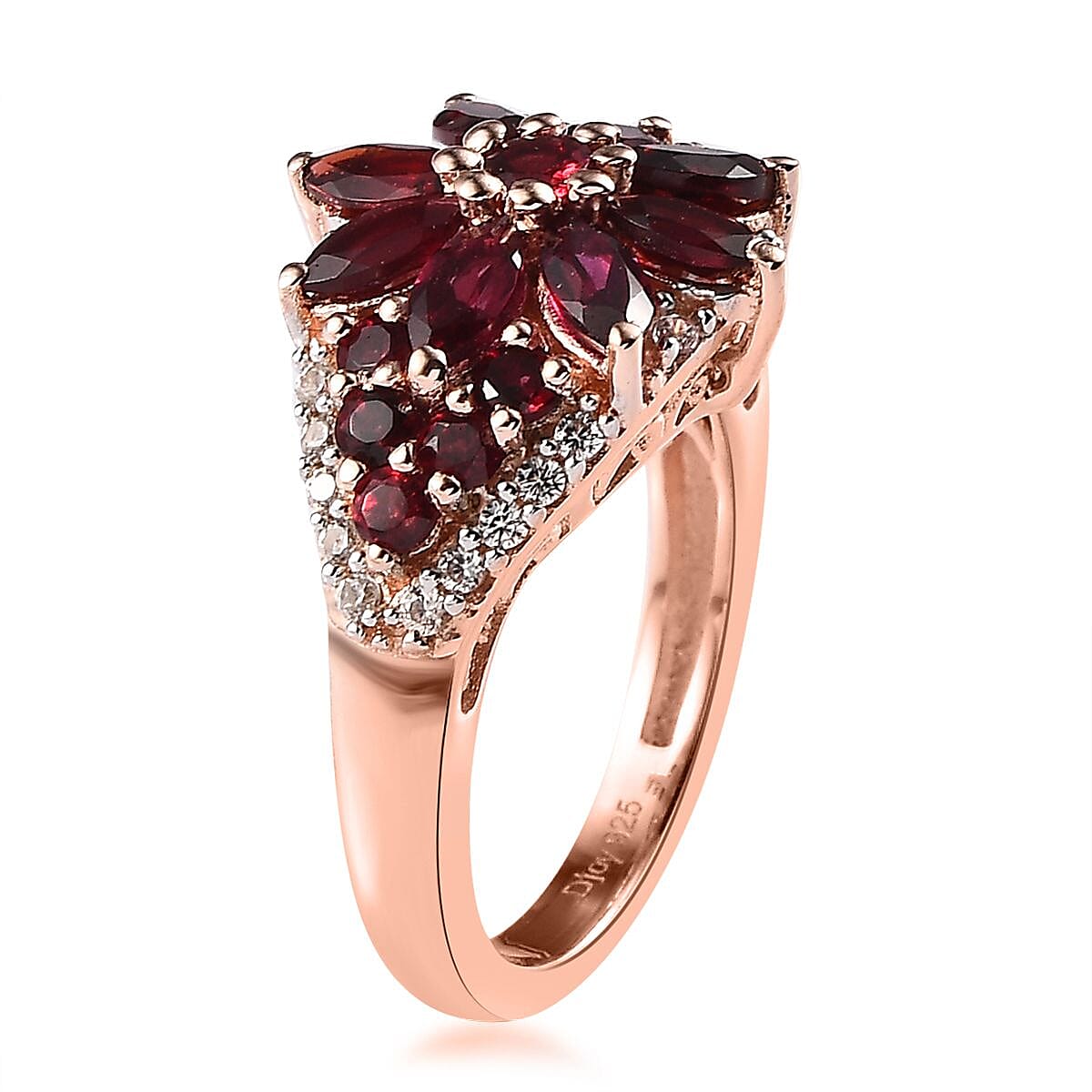Premium Anthill Garnet, White Zircon Floral Ring in Vermeil RG Over Sterling Silver (Size 10.0) 2.50 ctw image number 3