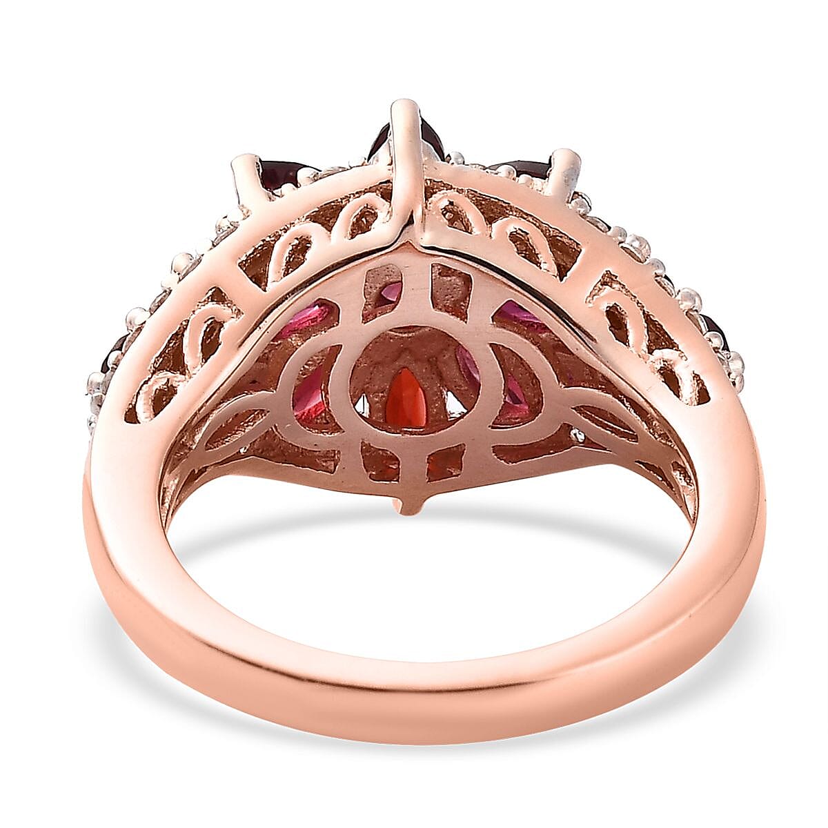 Anthill Garnet and White Zircon Floral Ring in Vermeil Rose Gold Over Sterling Silver (Size 10.0) 2.50 ctw