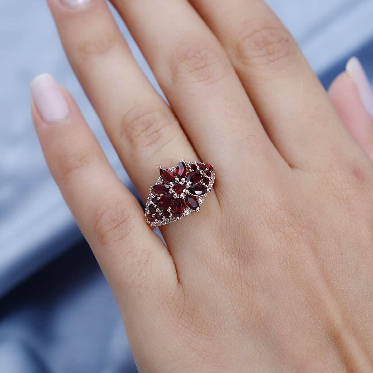 Anthill Garnet and White Zircon Floral Ring in Vermeil Rose Gold Over Sterling Silver (Size 5.0) 2.50 ctw image number 2