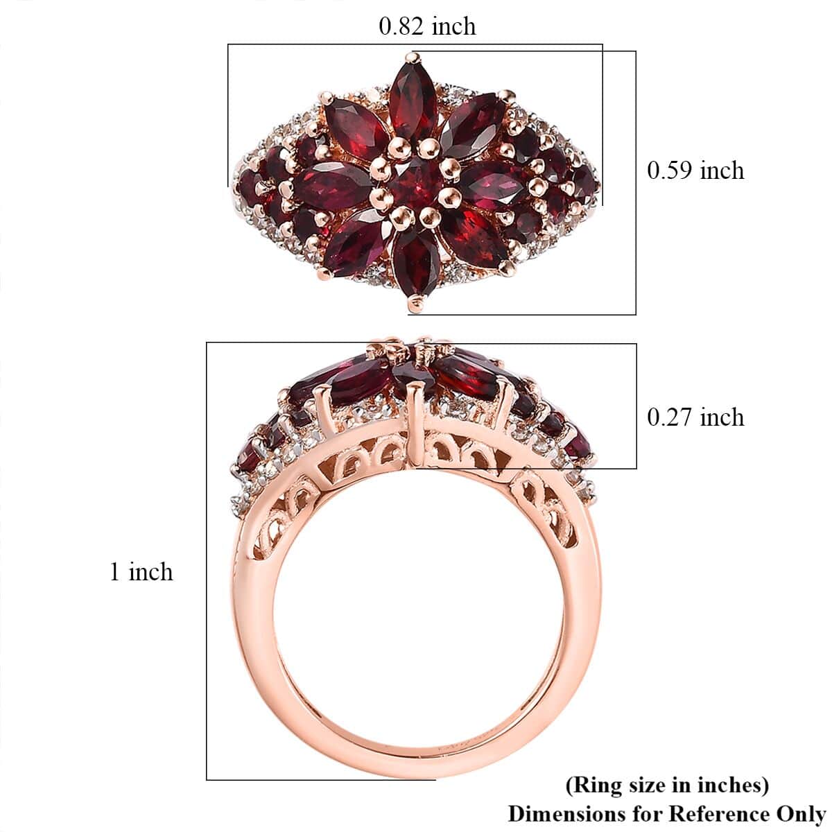 Anthill Garnet and White Zircon Floral Ring in Vermeil Rose Gold Over Sterling Silver (Size 5.0) 2.50 ctw image number 5